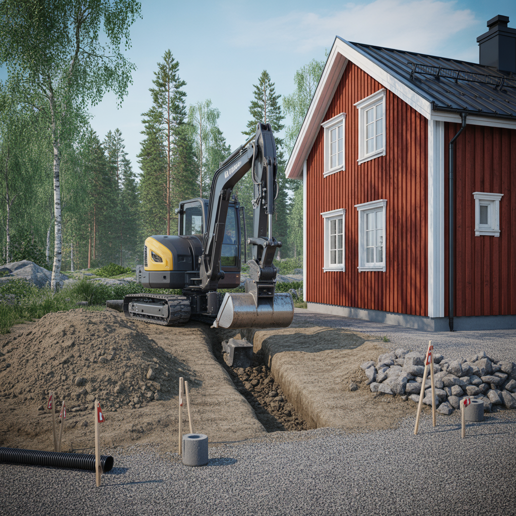 schaktning pa villatomt kostnader maskintid och pris 2025