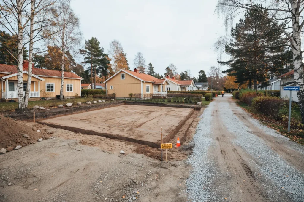 schaktning och grovplanering f r villagrund i bredsand